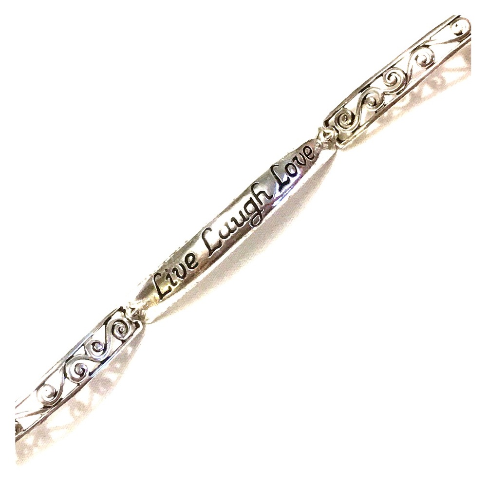 Live Love Laugh writing silver metal swirl bangle bracelet jewelry